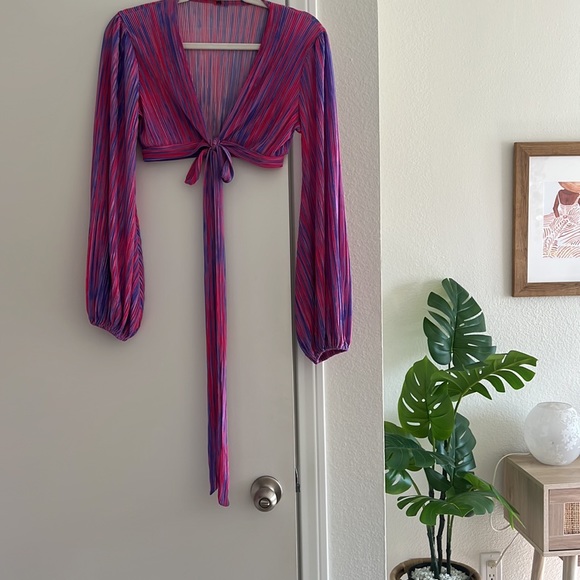 Matching Set! Cotton Candy Hot Pink Purple Long Sleeve Wrap Top Maxi Skirt Vacay - Picture 7 of 14